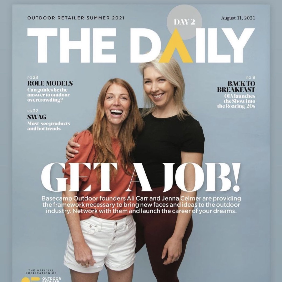 Ali Carr and Jenna Celmer of Basecamp Outdoors on the cover of a magazine called The Daily 