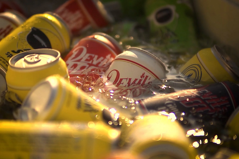 Variety of Devil's Foot Beverage Co's cans on ice

