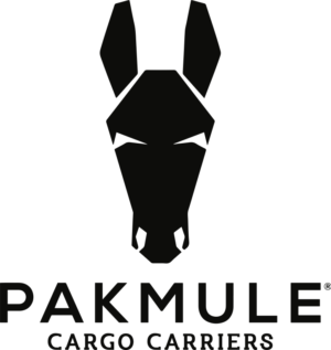 Pakmule logo with black sketch of mule's head